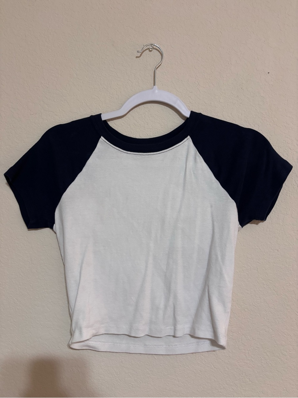 Hollister White Tee with Navy Raglan Sleeves